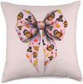 Coquette Bow Thanksgiving Turkey Pattern Pink Ribbon Girl Throw Pillow by Unknown