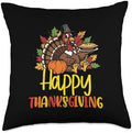 Happy Thanksgiving Turkey Pumpkin Pie Fall Women Men Kids Throw Pillow by Unknown