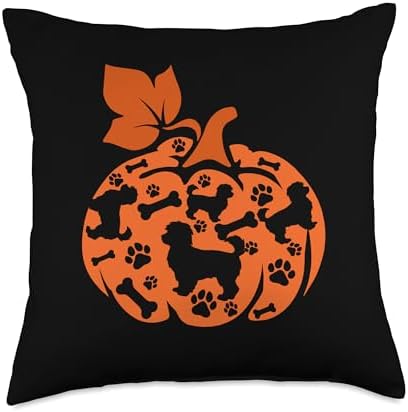 Maltipoos Cute Pumpkin Shape Halloween Thanksgiving Owner Throw Pillow by Unknown