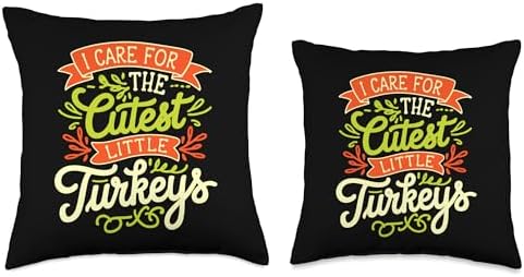 I Care For Cutest Little Turkeys Teacher Nurse Thanksgiving Throw Pillow - Image 3