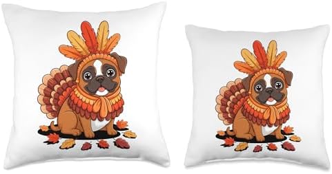 Thanksgiving Turkey Boxer Dog Boxers Throw Pillow - Image 3