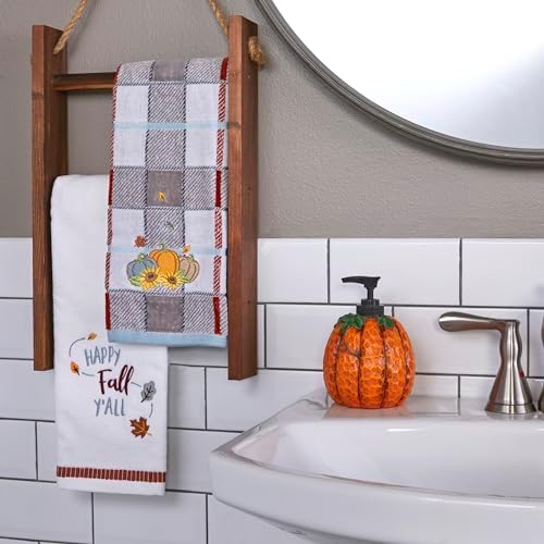 SKL Home Autumn/Fall Pumpkins 100% Cotton Embroidered Jacquard 2pc Hand Towel Set, Decorative for Bath/Kitchen/Bar & Gift, Gray - Image 3