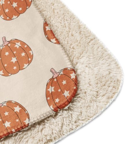 Retro Pumpkin Thanksgiving Fall Theme Graphic Sherpa Throw Blanket - Image 3
