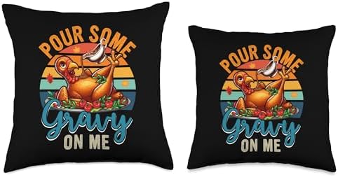 Vintage Pour Some Gravy On Me Thanksgiving Roasted Turkey Throw Pillow - Image 3