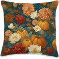 Vintage Autumn Flower Fall Pumpkin Thanksgiving Fall Themed Throw Pillow by Unknown