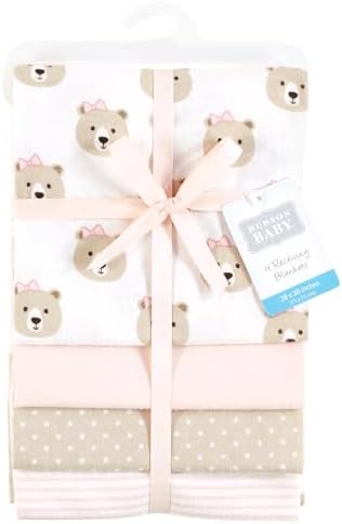 Hudson Baby Unisex Baby Cotton Flannel Receiving Blankets, Pink Taupe Bear, One Size - Image 2
