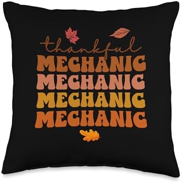 Fall Leaves Vintage Thankful Mechanic Thanksgiving Day Throw Pillow by Unknown