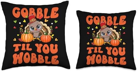 Gobble Til You Wobble For Love Gobble Til You Wobble Cute Girl Boy Turkey Thanksgiving Kid Throw Pillow, 16x16, Multicolor - Image 3