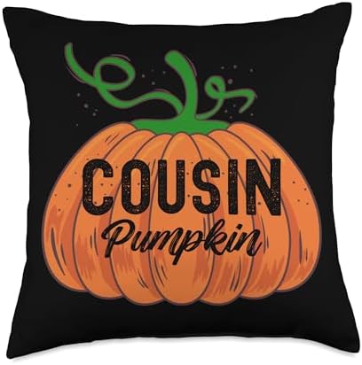 Funny Halloween Costume Holiday Party Store Cousin Pumpkin Funny Halloween Family Costume Thanksgiving Throw Pillow, 18x18, Multicolor by Unknown