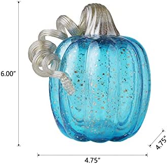 Glitzhome Hand Blown Glass Pumpkin Decor 6" Blue - Artisan Fall Table Centerpiece for Thanksgiving Harvest Home Decor Halloween Displays