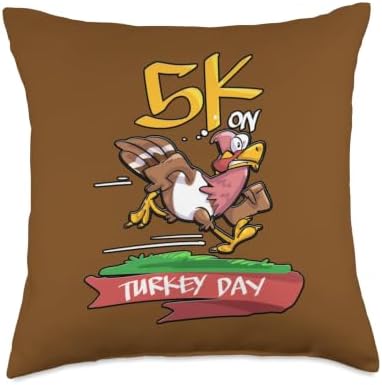 5K on Turkey Day Funny Thanksgiving Running Turkey Throw Pillow by Unknown