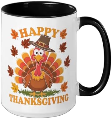 Happy Thanksgiving Funny Turkey Family Dinner Thanksgiving Ceramic Mug, Black/White, 15oz - Image 2