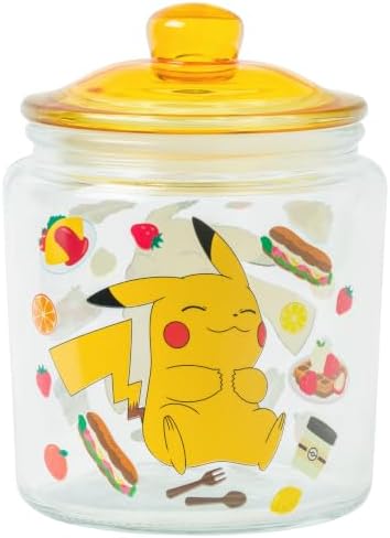 Silver Buffalo Pokemon Pikachu Glass Jar with Lid Food Crave Icons, 6 Inch