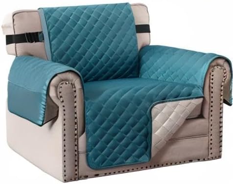 H.VERSAILTEX Water Resistant Chair Sofa Covers for Living Room Reversible Couch Covers for Chair Sofa Non Slip Furniture Protector Chair Cover Seat Width Up to 21"(Armchair, Dark Teal/Beige)