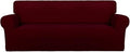 PureFit Stretch Oversized Couch Covers Fleece Sofa Slipcovers Wine | 1-Piece Sofa Cover Washable Soft Couch Protector, Couch Slipcover with Non Skid Foam and Elastic Bottom for Kids, Dogs
