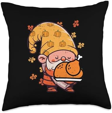 Thanksgiving Gnome Turkey Cute Autumn Fall Women Men Kids Throw Pillow by Unknown