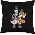 Thanksgiving Skeleton On Trex Dino Fall Boys Kids Toddlers Throw Pillow by Unknown