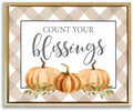 'Count Your Blessings Thankful Pumpkin Tartan'| Floating Frame Canvas Art by StupellIndustries
