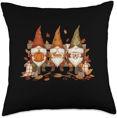 Family Fall Gnome with Pumpkins Turkey Autumn Thanksgiving Throw Pillow by Unknown