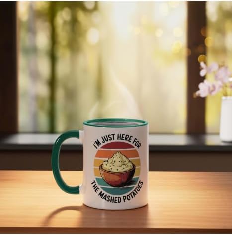 I'm Just Here For The Mashed Potatoes Ceramic Mug, Dark Green/White, 11oz - Image 3