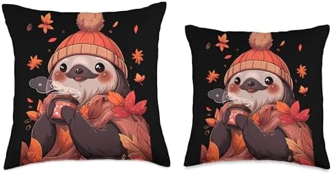 Sloth Autumn Hot Chocolate Cocoa Autumn Thanksgiving Throw Pillow - Image 3