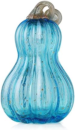 Glitzhome 8.5'' Hand Blown Glass Pumpkin Table Top Home Décor, Blue (JK92053)