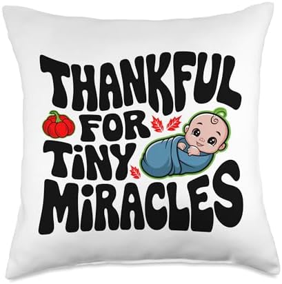 Thankful For Tiny Miracles, Family Kids Thanksgiving Throw Pillow by HadleyDesigns