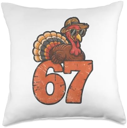67 Funny Thanksgiving Turkey Meme Six Seven 6 7 Gift Throw Pillow by Unknown