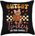 Cutest Turkey in The Flock Fun Family Thanksgiving Vibes Throw Pillow by Unknown