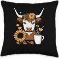 CharlIan Minds - Coffee Lover Cow Fan Thanksgiving Scottish Highland Cow Sunflower Fall Coffee Lover Throw Pillow, 16x16, Multicolor by Unknown