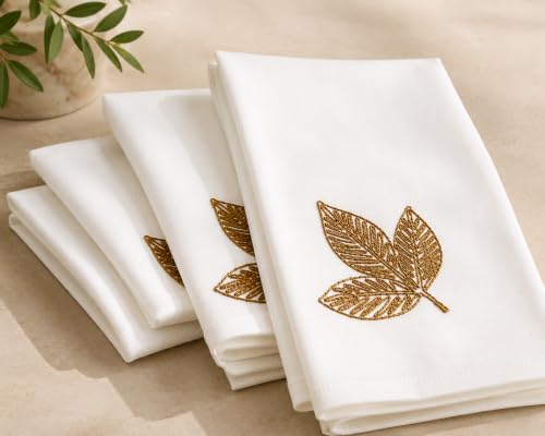 XiaHomeFashions Autumn Leaf Cutwork Napkins, 20 x 20 in, Set of 4 - Image 2