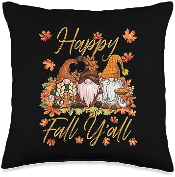 Happy Fall Yall with Autumn Gnomes Thanksgiving Day Matching Throw Pillow by Unknown