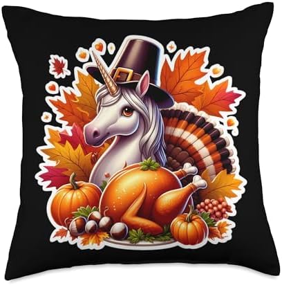 Thanksgiving Unicorn Fall Autumn Girl Cottagecore Pumpkin Throw Pillow by Unknown