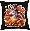 Thanksgiving Unicorn Fall Autumn Girl Cottagecore Pumpkin Throw Pillow by Unknown
