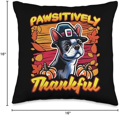 BCC Boston Terrier Shirts & Dog Lover Gifts Boston Terrier Dog Scarf Pilgrim Happy Thanksgiving Throw Pillow, 16x16, Multicolor - Image 4