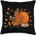 Thanksgiving Turkey Reader for Book Lovers Fall Season Throw Pillow by Unknown