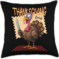 Funny Thanksgiving Turkey Cartoon with Knife Humor Throw Pillow by Unknown