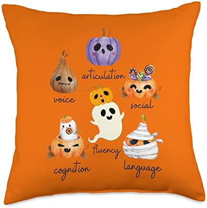 Speech Therapy Pathologist Pumpkin SLP Fall Thanksgiving Throw Pillow by Unknown