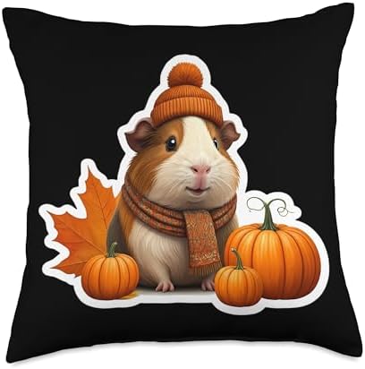 Autumn Fall Guinea Pig Owner Pet Lover Thanksgiving Pumpkin Throw Pillow by Unknown