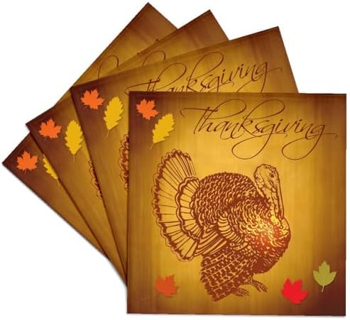 3dRose CST_200319_3 Thanksgiving Turkey and Fall Leaves Ceramic Tile Coasters (Set of 4) by 3dRose