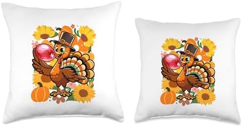 Sunflowers Turkey Blowing Bubble Thanksgiving Women Girl Throw Pillow - Image 3