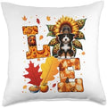 LOVE Thanksgiving Bernedoodle Costume Fall Leaves Sunflower Throw Pillow by Unknown