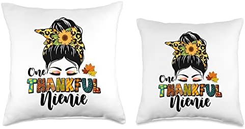 Thankful Nienie Thanksgiving Day Leopard Messy Bun Fall Thanksgiving Day One Thankful Nienie Throw Pillow, 16x16, Multicolor - Image 3