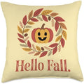 Hello Fall Autumn Wreath, Cosy Thanksgiving & Season Throw Pillow by Unknown
