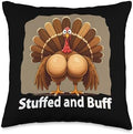 Funny Turkey Stuffed and Buff Boobs Thanksgiving Breast Throw Pillow by Unknown