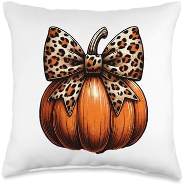 Funny Retro Leopard Pumpkin Season Thanksgiving Fall Autumn Throw Pillow by Unknown