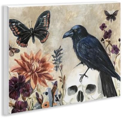 Halloween Crow with Butterflies, 11 x 14 Inch Mounted Print on Wall Plaque
