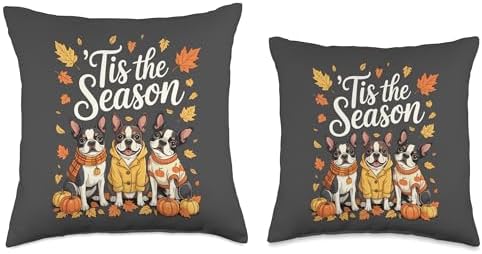 Tis The Season Boston Terrier Fall Autumn Pumpkin Dog Throw Pillow - Image 3