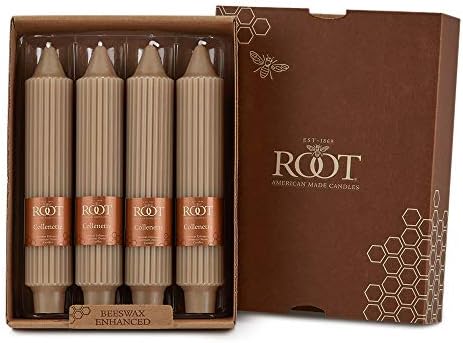 Root Candles 4-Count Unscented Dinner Candles Dripless Beeswax Enhanced Grecian Collenette Boxed Candle Set, 7-Inch, Taupe by RootCandles
