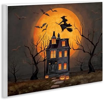 Haunted Night Mansion Halloween, 11 x 14 Inch Mounted Print on Wall Plaque